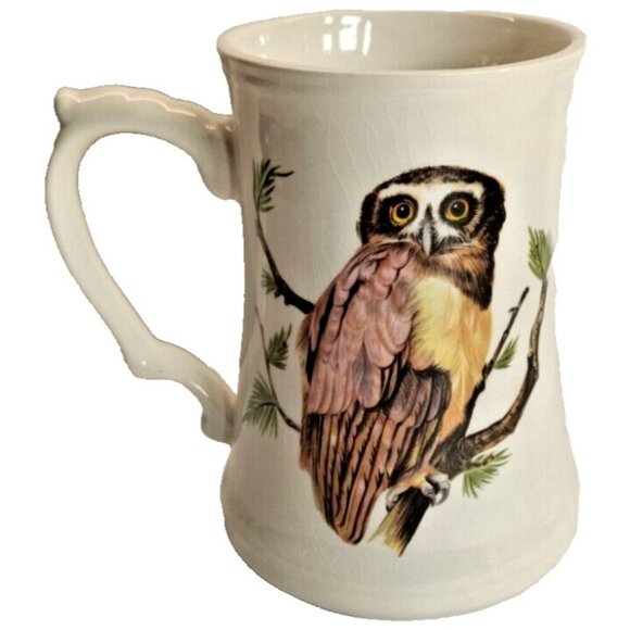 Vintage Owl Porcelain Beer  Stein Mug Trecadie Ceramics Canada - Picture 3 of 8